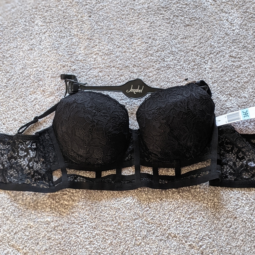 Jezebel black corset bra 36C New